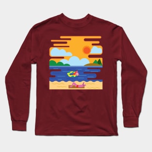 Sunbathing on the beach in a happy mood Long Sleeve T-Shirt